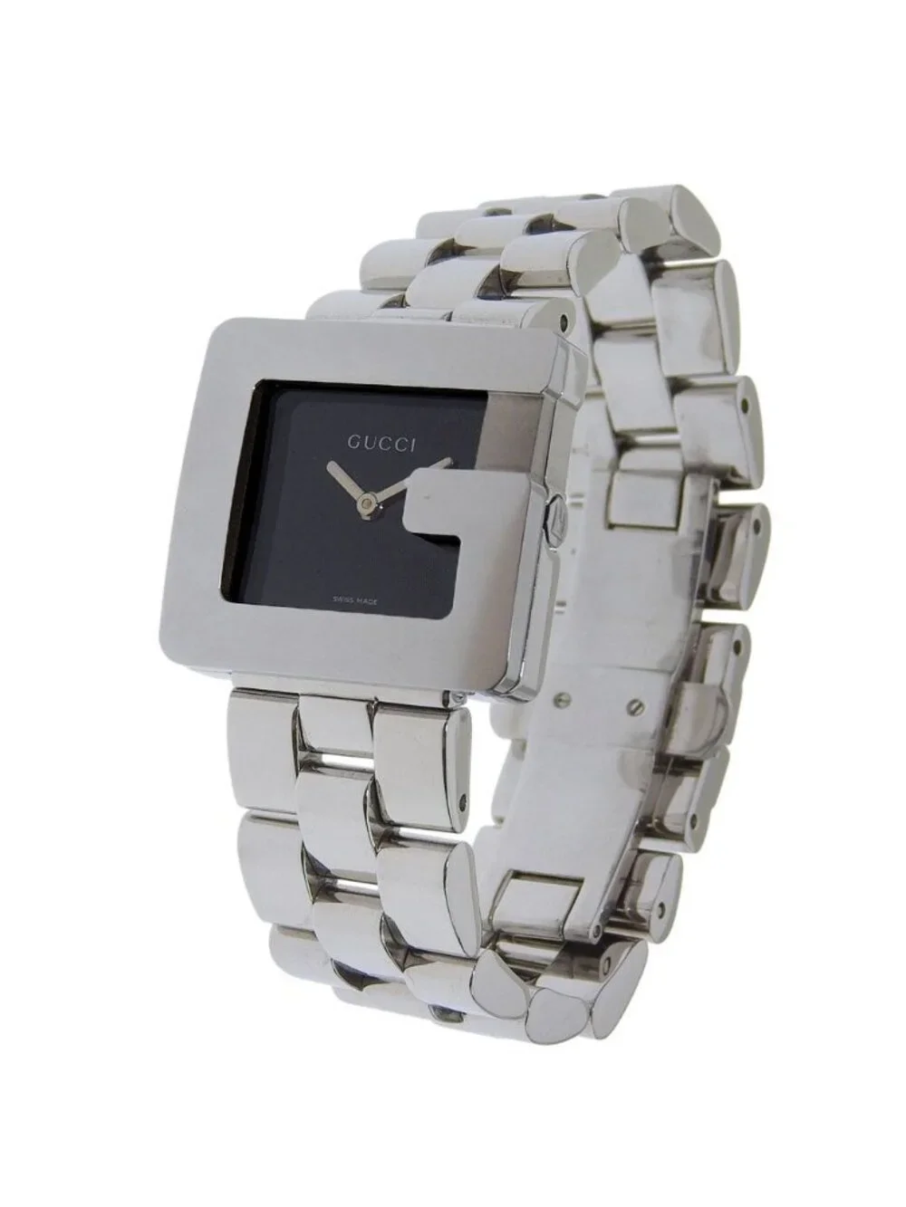 Gucci Square Stainless Steel Quartz Analog Display Black Dial Watch